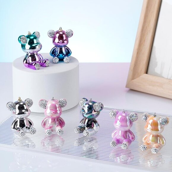 ✨Honyjoom Women Black Cute Bear Pom Pom Sparkling Keychains Accessories Girly - Picture 7 of 7